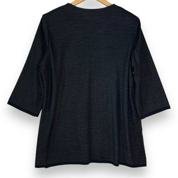 Ming Wang Open Front Jacket Womens L Large 3/4 sleeve Aqua Black Purple Cardigan - Picture 2 of 8